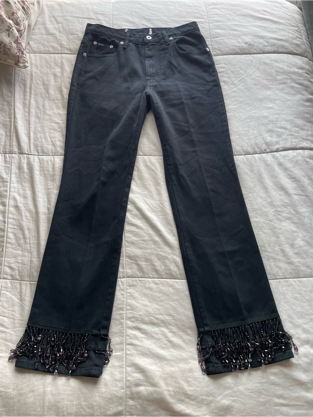Express Bleus Vintage Black Purple Beaded Fringe Slim Boot Jeans 8 10 Whimsigoth